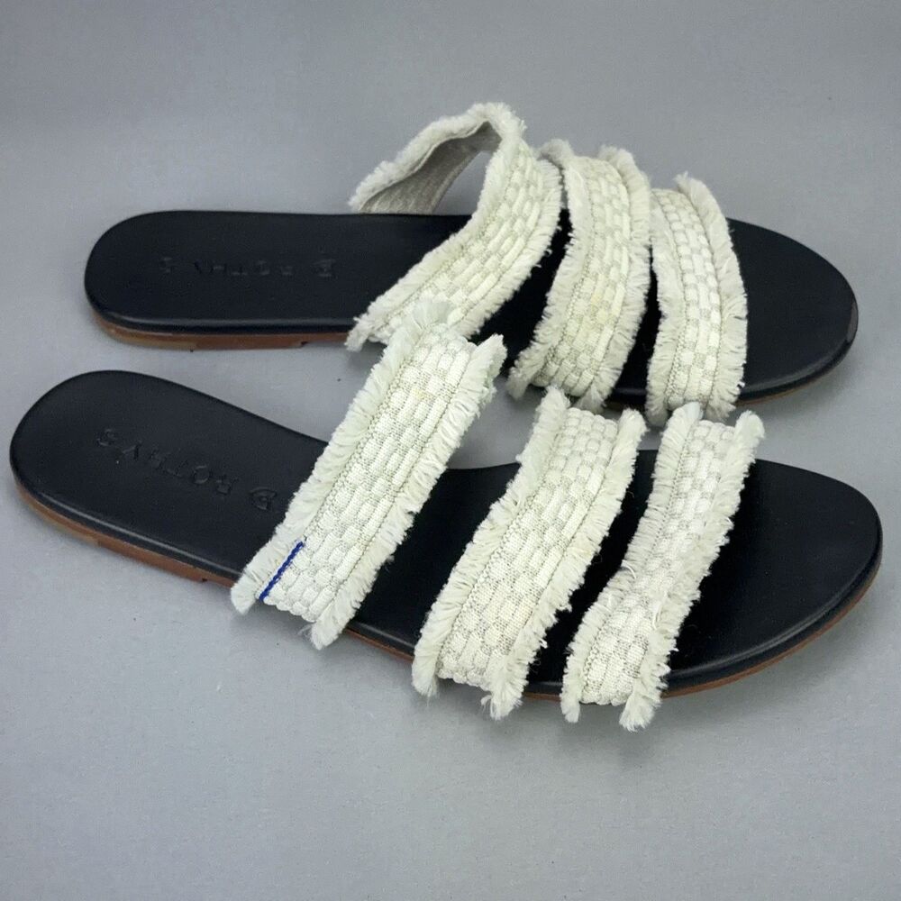 Women's ROTHY'S Triple Band Sea Shell White Fringe Slip On Slide Sandals Size 8